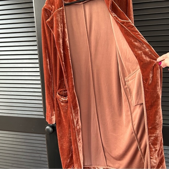 Forever 21 Women’s Lush Rust Velvet Long Coat, Perfect for the Holidays, Size Sm - Picture 6 of 12